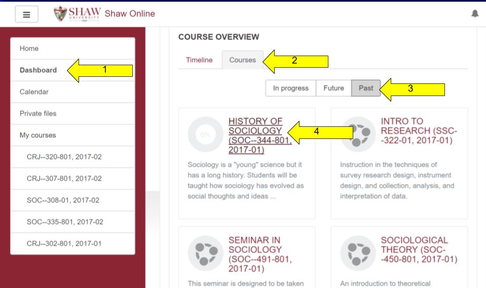 Dashboard past course access screenshot